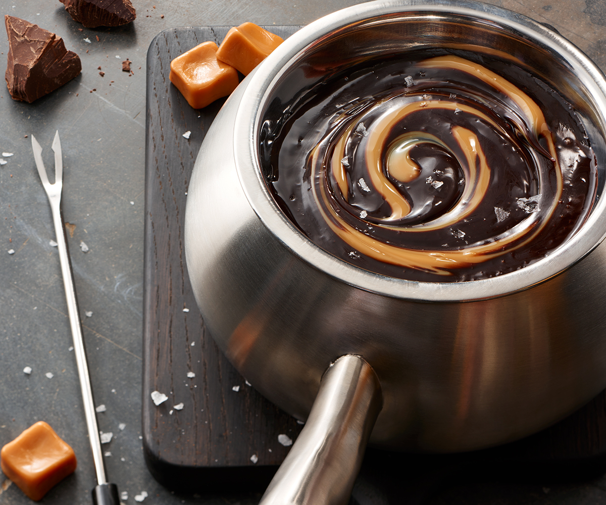 a fondue pot with chocolate inside